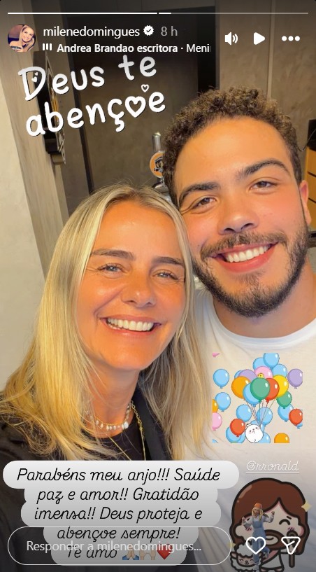 Milene Domingues celebra 26 anos do filho, Ronald - Foto: Reprodução / Instagram @milenedomingues