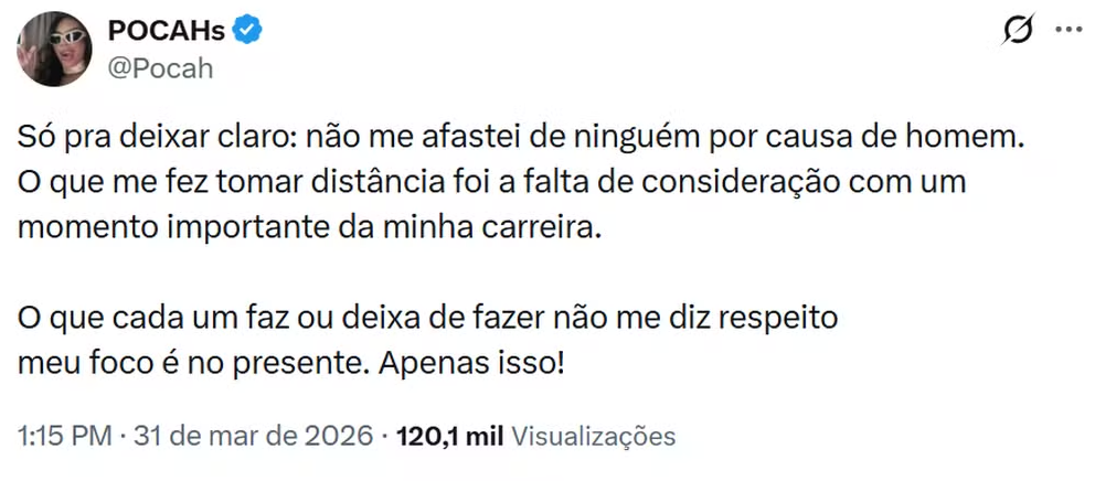 X da cantora Pocah - Reprodução/X