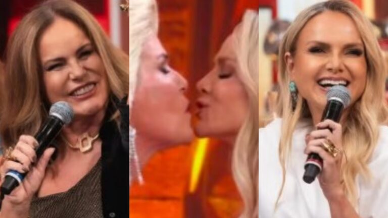 Renata Ceribelli e Eliana dão selinho no palco do ‘Domingão com Huck’