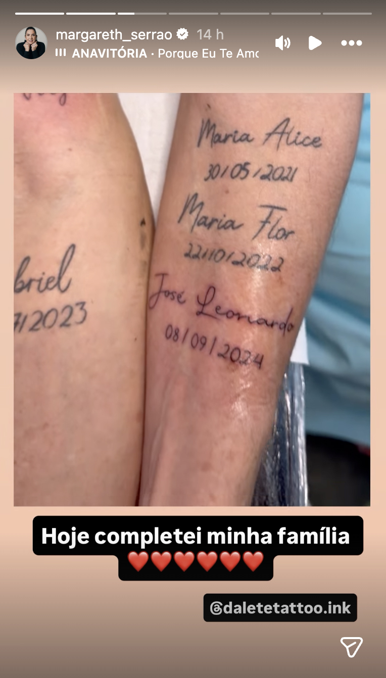 Tatuagem de Margareth Serrão - Foto: Reprodução / Instagram