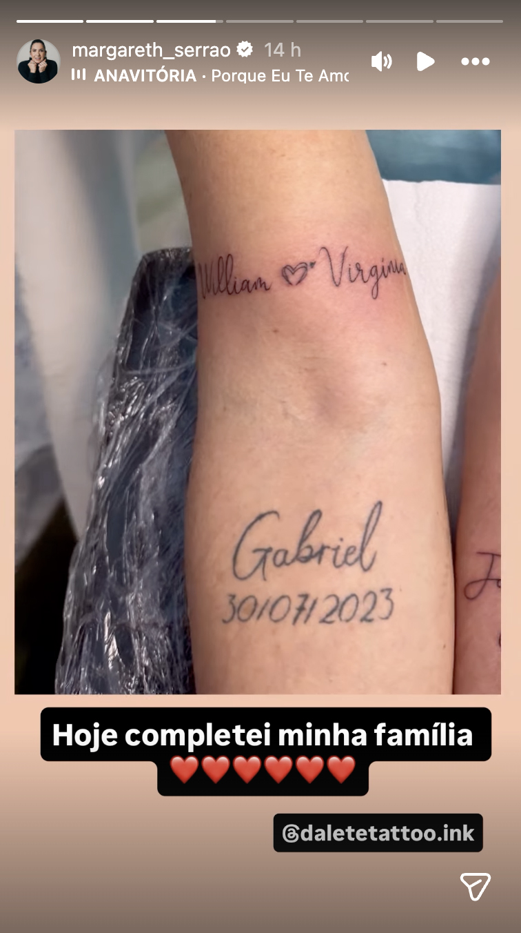 Tatuagem de Margareth Serrão - Foto: Reprodução / Instagram