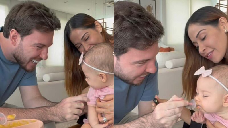 Thiago Nigro mostra sua filha e de Maíra Cardi comendo pela primeira vez