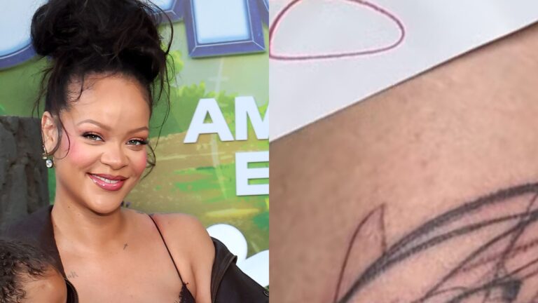 Rihanna tatua rabiscos dos filhos no joelho e divide opiniões na web: ‘Parece que se arranhou’