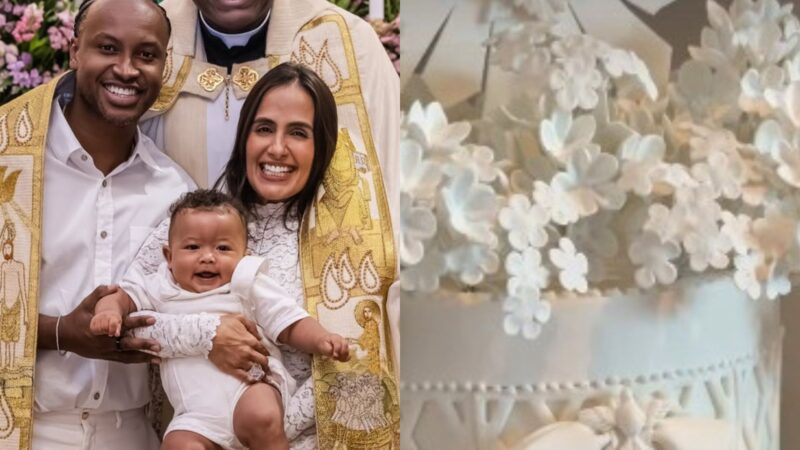 Veja o bolo sofisticado e elegante do batizado de Bento, filho de Thiaguinho e Carol Peixinho