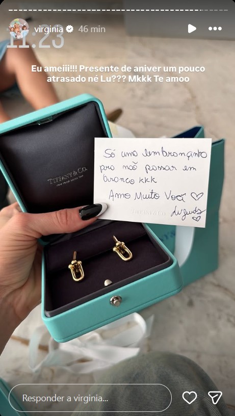 Virginia ganha par de brincos luxuosos de Lucas Guedez - Foto: Reprodução / Instagram @virginia