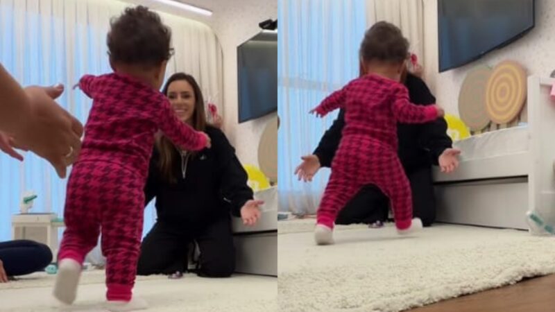 Aos 10 meses, filha caçula de Bruna Biancardi e Neymar encanta ao dar os primeiros passos