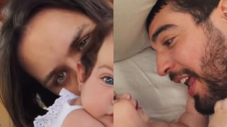 Aos 3 meses, filha de Rafa Kalimann rouba a cena em vídeo com os pais: ‘Crescendo rápido’