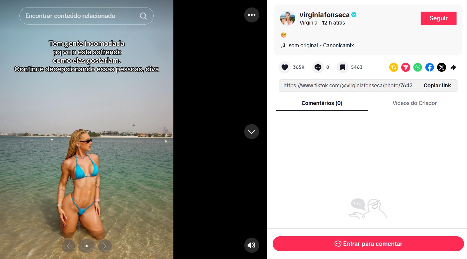 Virginia manda recado afiado sobre ‘incomodar pessoas’ - Foto: Reprodução / TikTok @virginiafonseca 