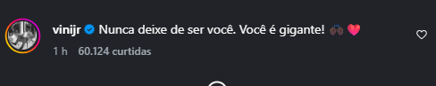 Vini Jr. comentário publicação de Virginia - Foto: Reprodução/Instagram