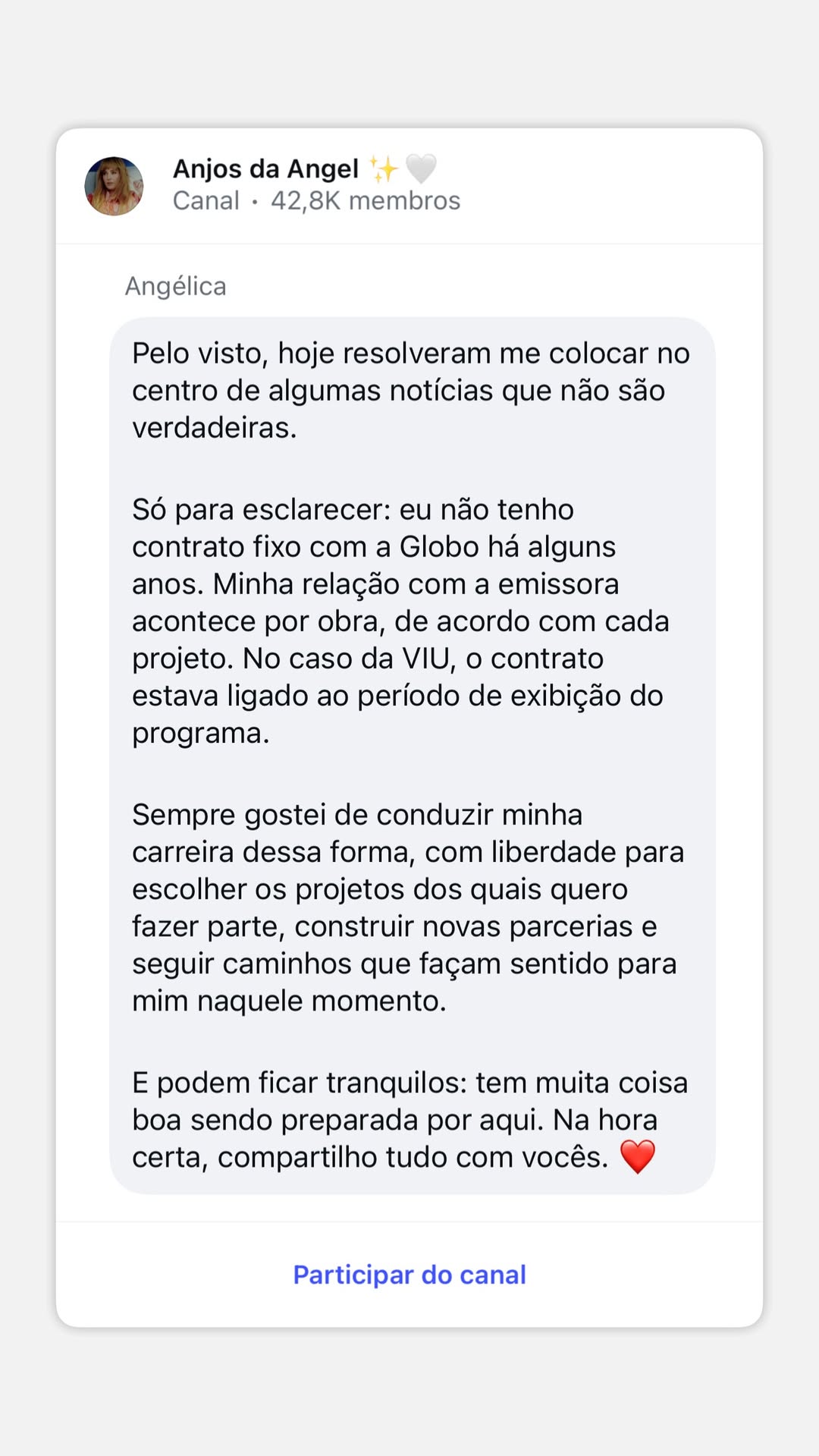 Comunicado de Angélica (Reprodução: Instagram/@angelicaksy)
