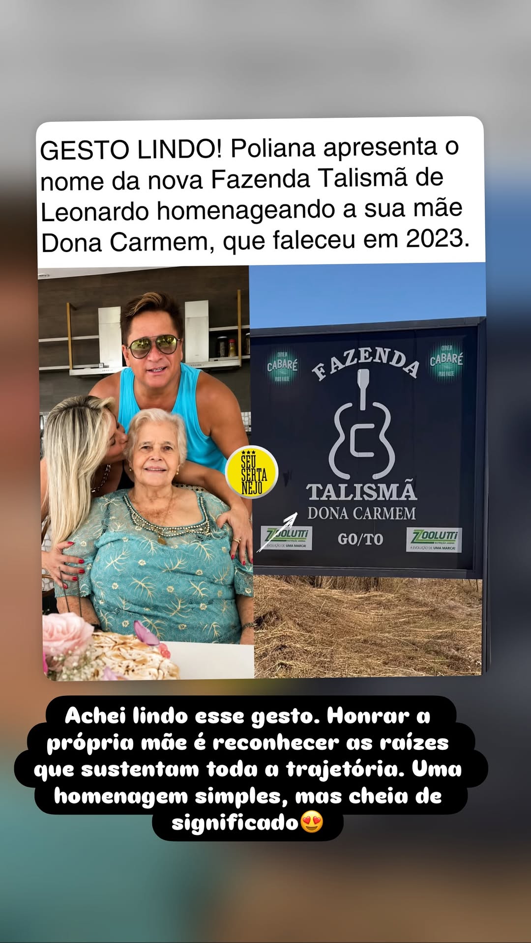 Placa oficial da Fazenda Talismã Dona Carmem — Foto: Reprodução/Instagram