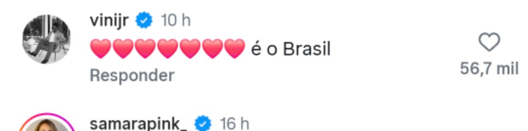 Vini Jr. deixa comentário romântico para Virginia