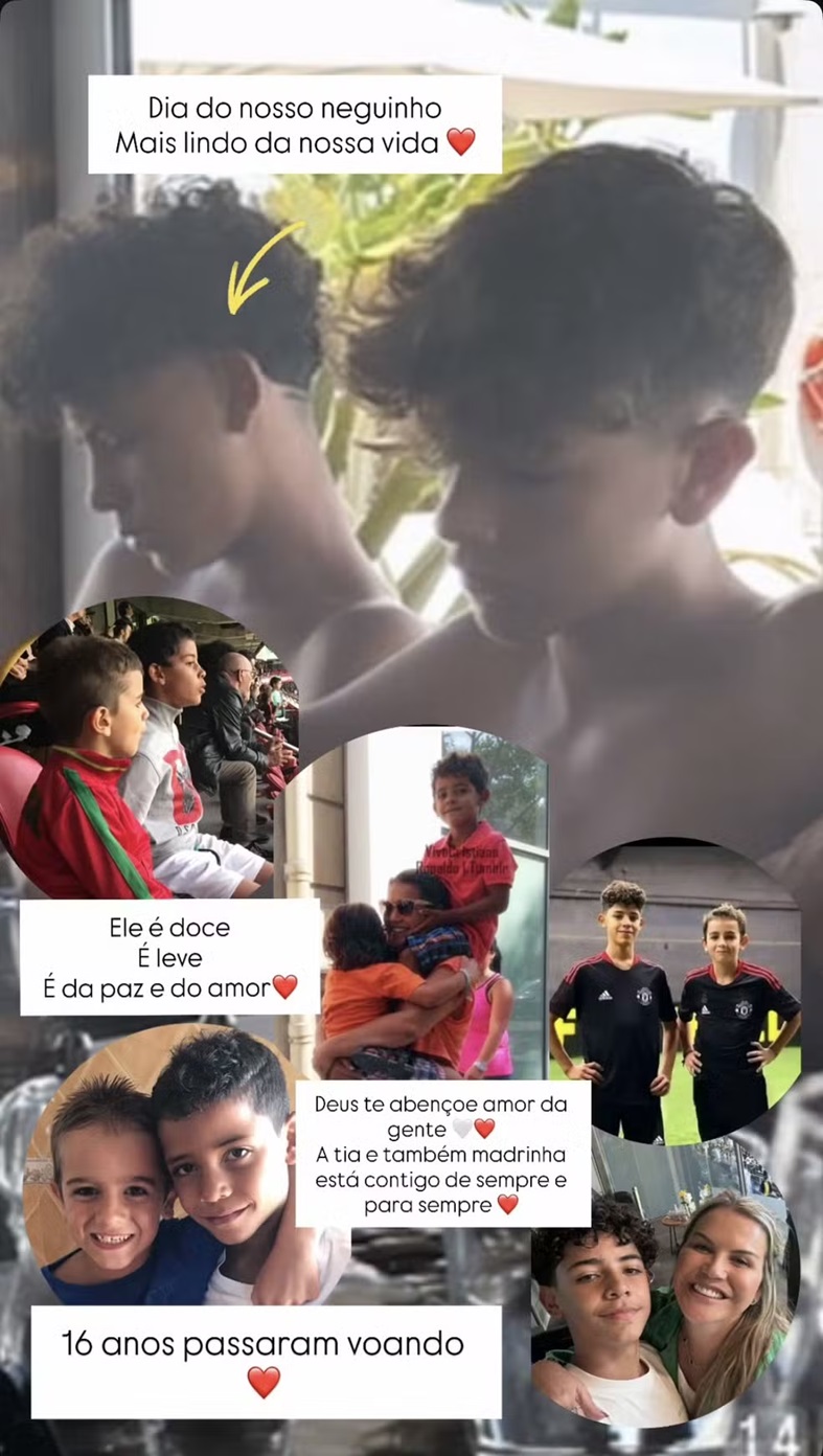 Katia Aveiro parabeniza o sobrinho, Cristiano Ronaldo Jr. — Foto: Instagram