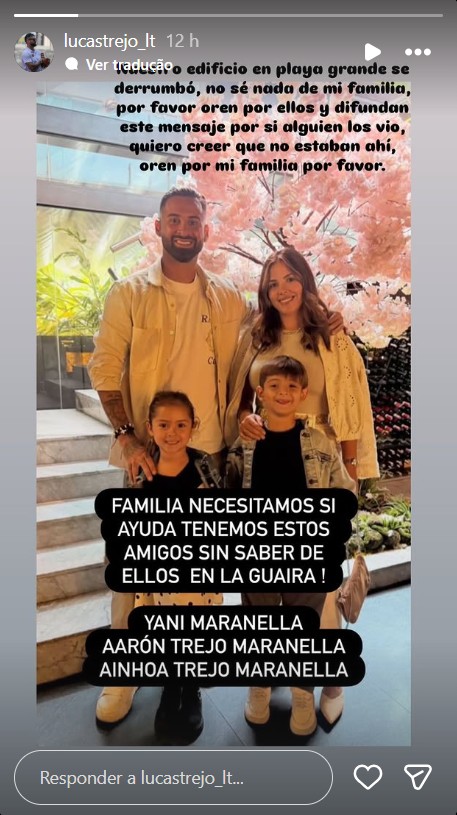 Família do jogador Lucas Trejo desapareceu após terremotos na Venezuela - Foto: Reprodução / Instagram @lucastrejo_lt