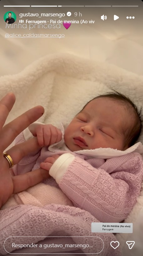 Alice é filha de Laís Caldas e Gustavo Marsengo - Foto: Reprodução / Instagram @gustavo_marsengo