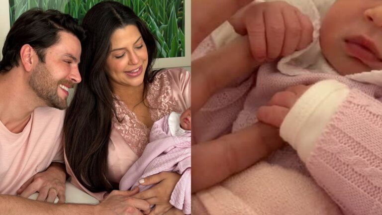 Ex-BBBs Laís e Gustavo encantam com novas fotos do rostinho da filha recém-nascida