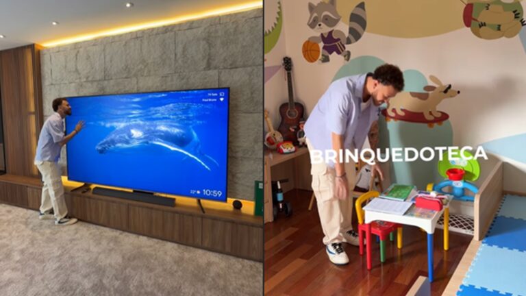A mansão onde apresentador da Globo vive com o filho de 4 anos tem piscina, quadras e brinquedoteca