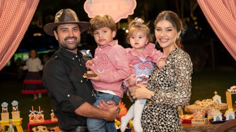 Filha de Leandro, Lyandra Costa comemora o aniversário dos filhos com festa temática