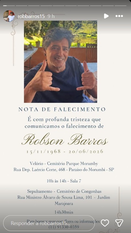 Robson Barros, ex-paquito da Xuxa, morre aos 57 anos - Foto: Reprodução / Instagram @robbarros15