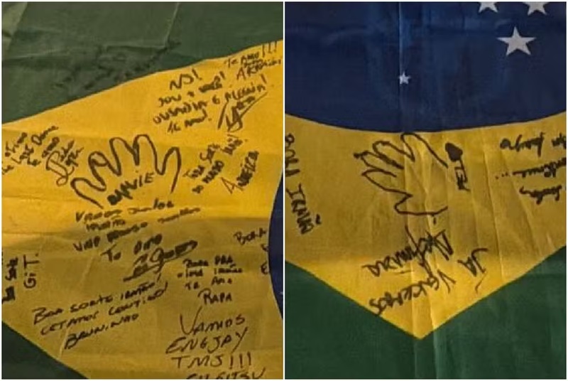 Mavie e Mel deixaram suas marcas em presente a Neymar — Foto: Reprodução/Instagram