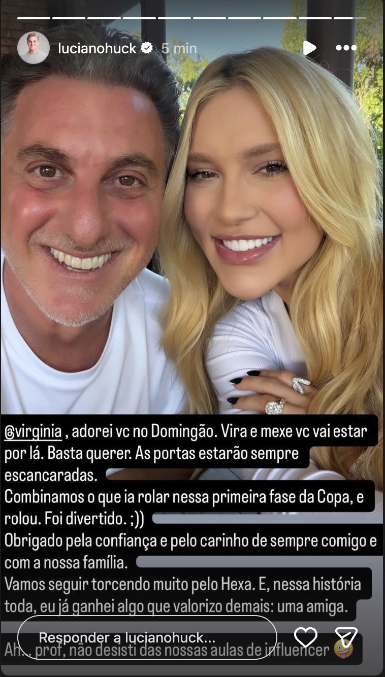 Post de Luciano Huck sobre Virginia - Foto: Reprodução / Instagram