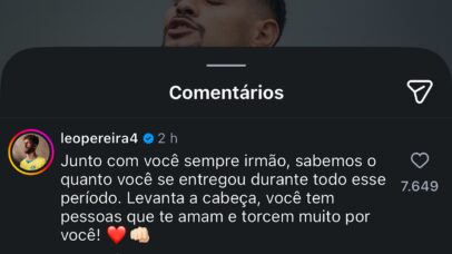 Leo Pereira declarou apoio ao jogador Bruno Guimarães - Foto: Reprodução/Instagram @brunoguimaraes