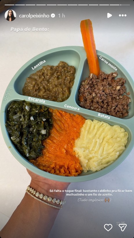 Carol Peixinho mostra refeição do filho, Bento - Foto: Reprodução / Instagram @carolpeixinho