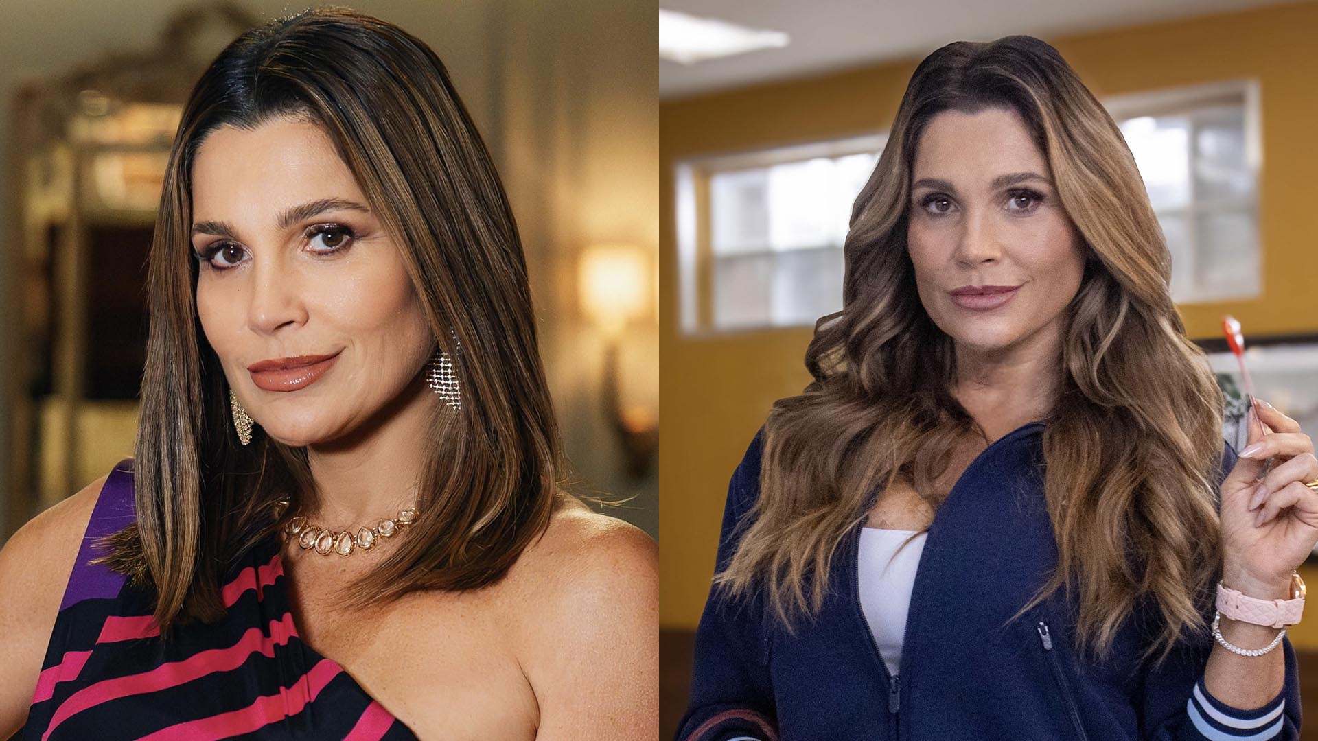 Antes e depois de Flávia Alessandra na novela Quem Ama Cuida - Fotos: Globo/ Manoella Mello; Angélica Goudinho