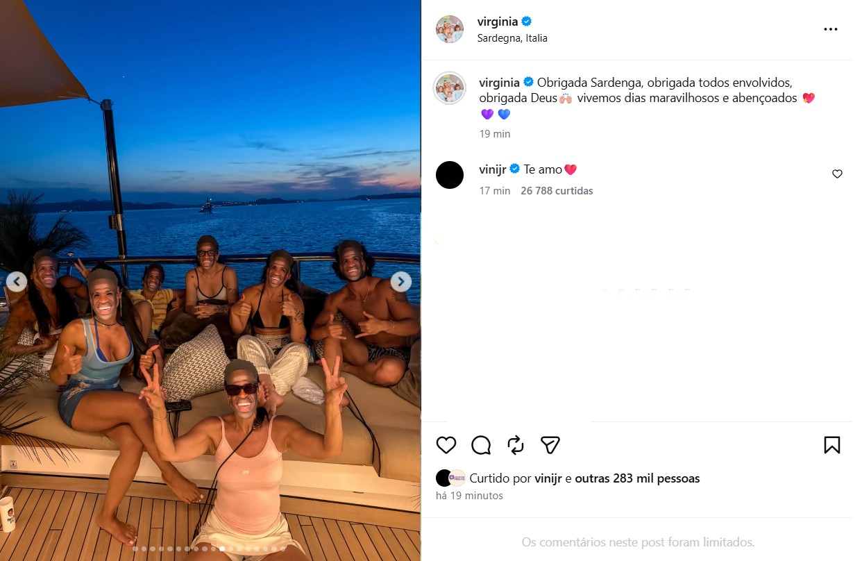 Vini Jr deixa comentário carinhoso na publicação de Virginia - Foto: Reprodução / Instagram @virginia