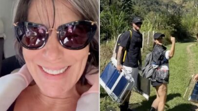 Gloria Pires visita o ref&uacute;gio da filha Cleo entre as montanhas de Minas Gerais