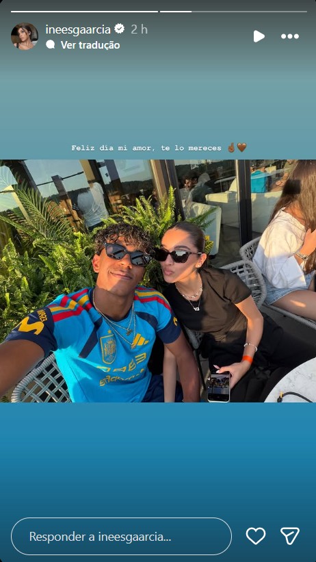Lamine Yamal com a namorada, Inés Garcia - Foto: Reprodução / Instagram @ineesgaarcia