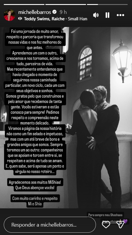 Michelle Barros anuncia fim do namoro com Shia Phoenix - Foto: Reprodução / Instagram @michellebarros 