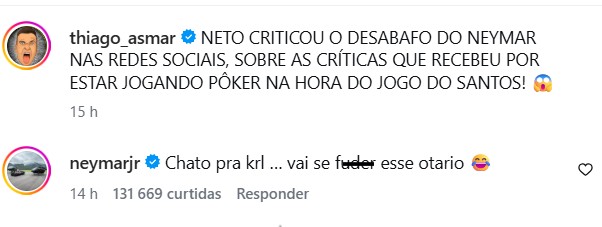 Neymar Jr se irrita com Craque Neto - Foto: Reprodução / Instagram @thiago_asmar 