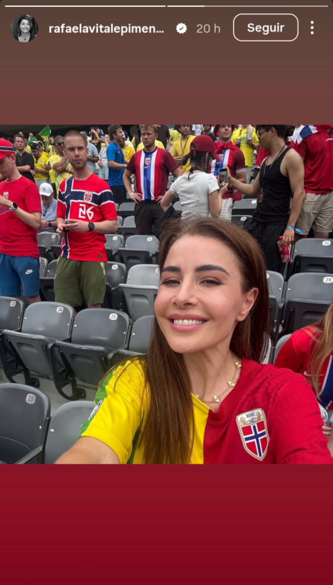 Rafaela Pimenta no jogo da Noruega contra o Brasil - Foto: Reprodução/Instagram