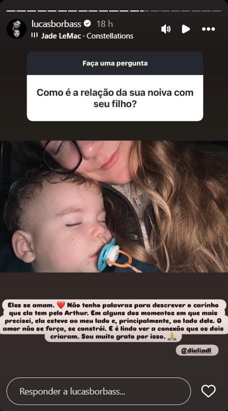Lucas Borbas fala sobre a relação da atual noiva com o filho - Foto: Reprodução / Instagram @lucasborbass 