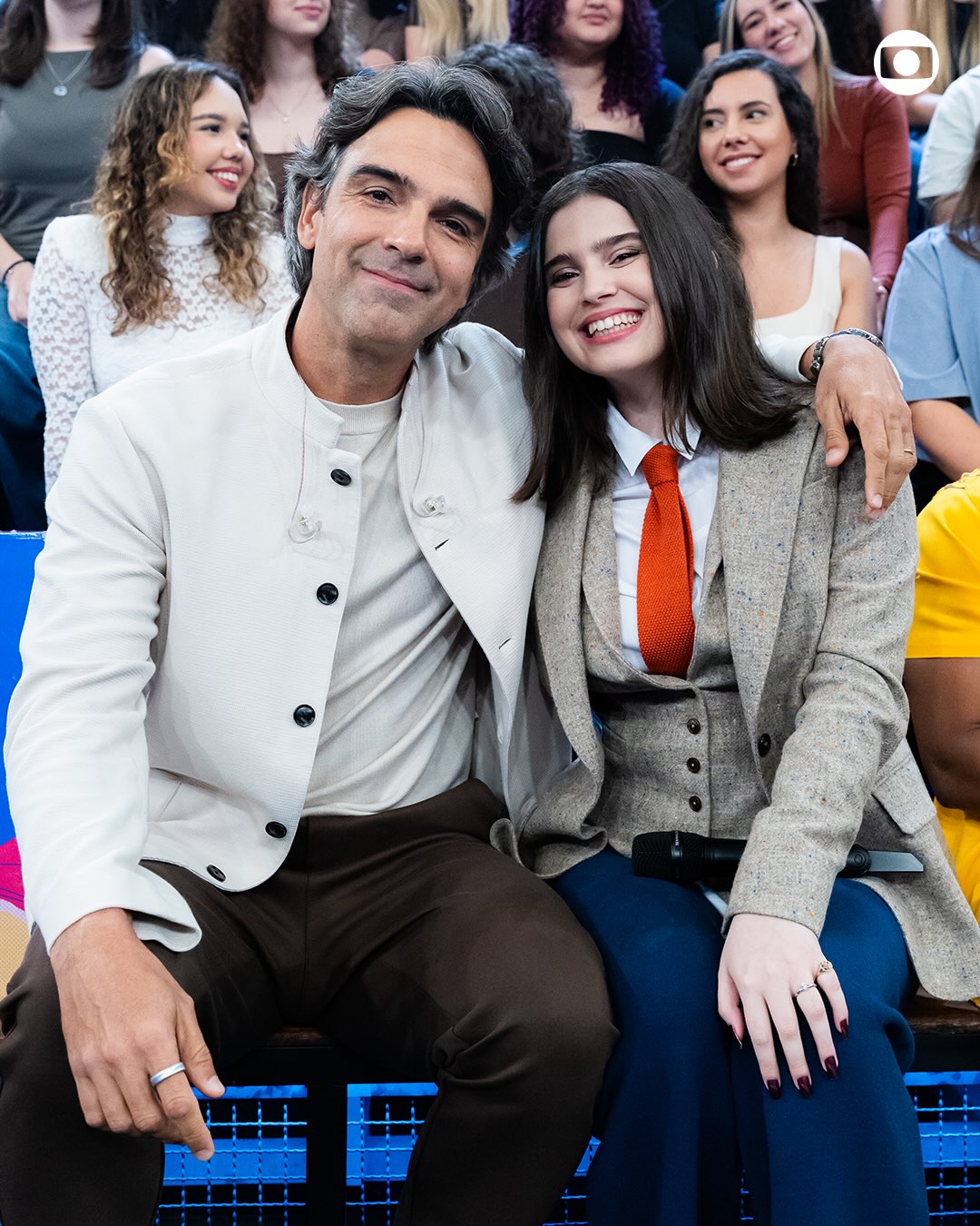 Tadeu Schmidt e Valentina, filha mais velha do apresentador — Foto: Globo