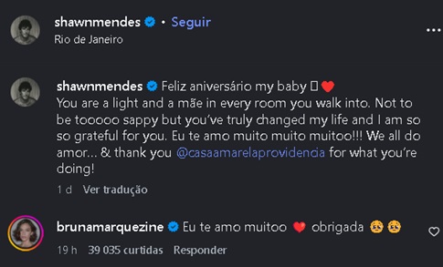 Bruna Marquezine reage à declaração apaixonada de Shawn Mendes — Foto: Instagram