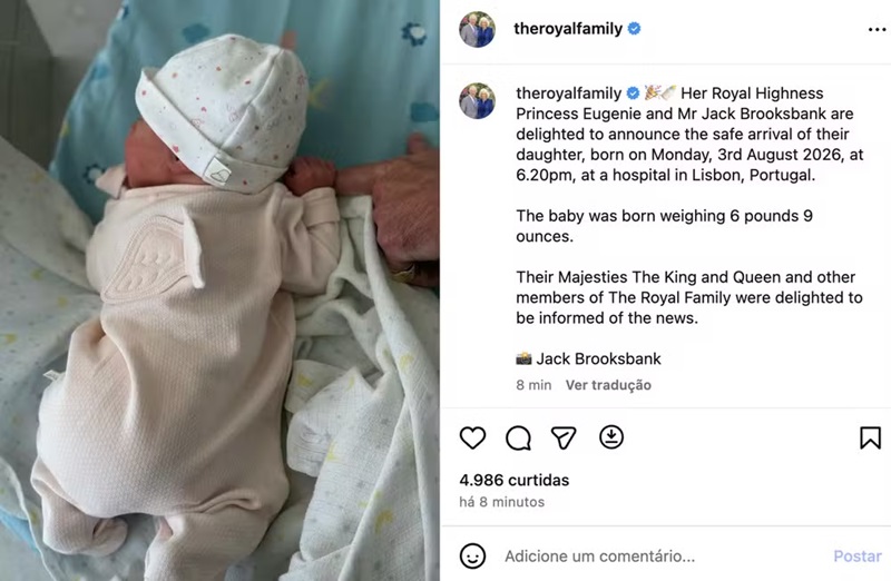 Princesa Eugenie dá à luz filha - Foto: Instagram