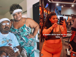 Flora Cruz, com o pai Arlindo (à esquerda), antes e depois (à direita) de emagrecer 40 kg - Foto: Reprodução/Instagram