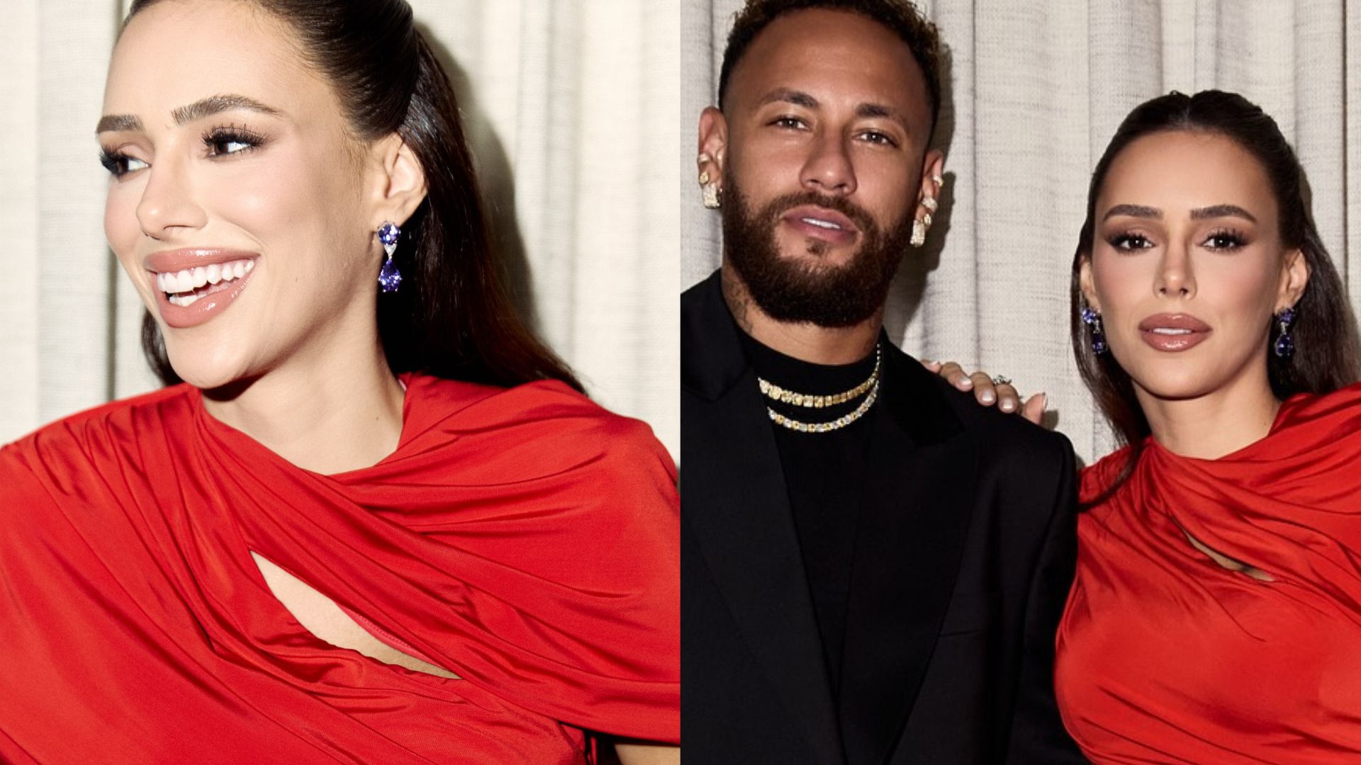 Bruna Biancardi exibe a barriguinha de gr&aacute;vida em look elegante para leil&atilde;o de Neymar Jr