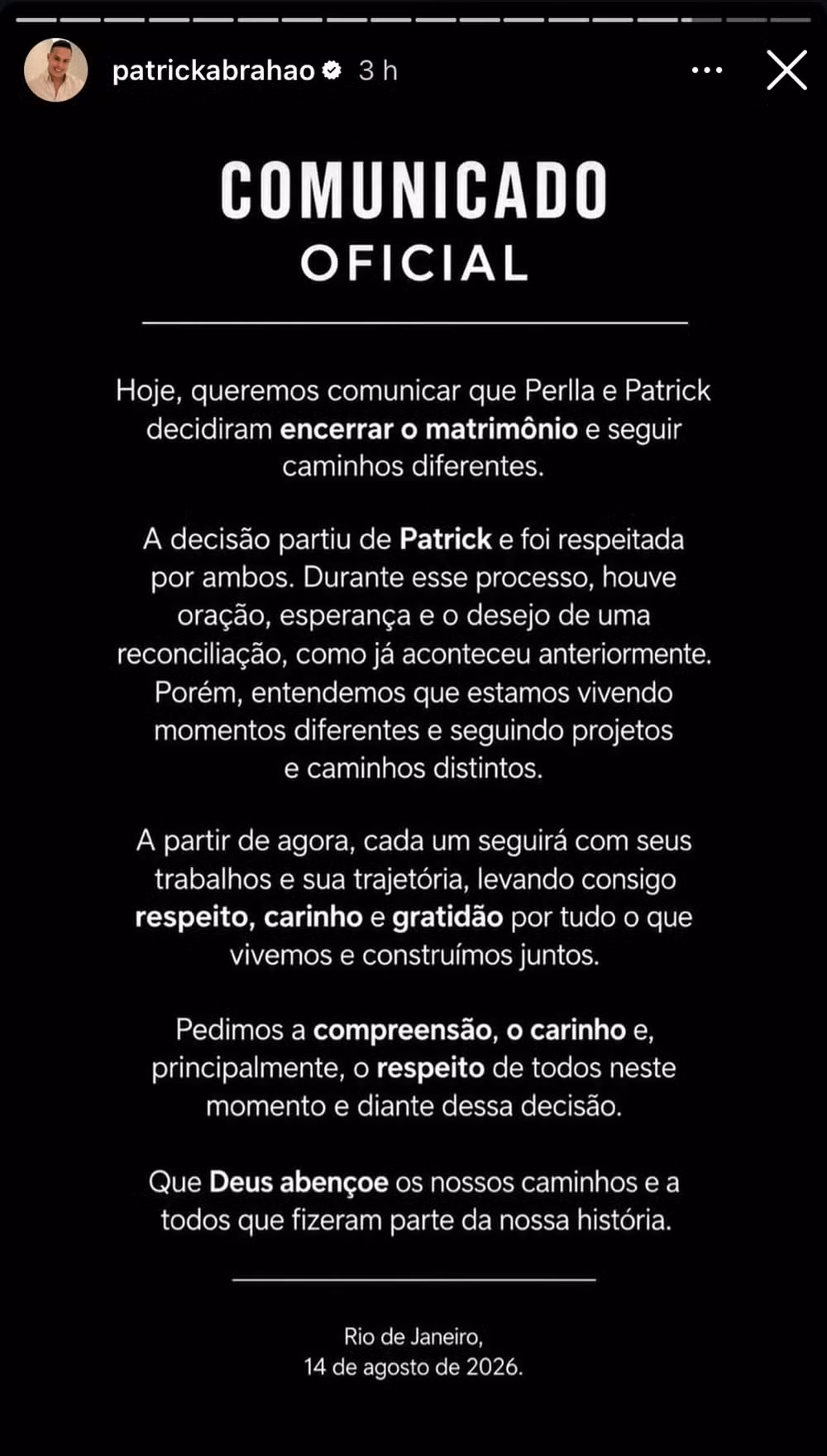 Storie Patrick Abraão - Foto: Reprodução/Instagram
