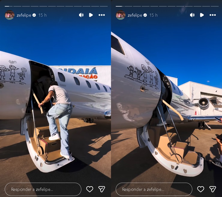 Zé Felipe inclui adesivo de Virginia em novo avião — Foto: Reprodução/ Instagram Zé Felipe