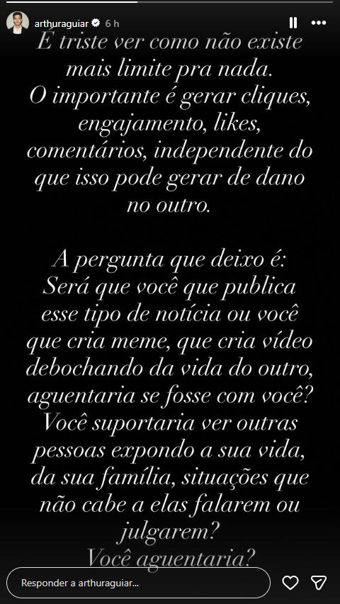 Storie Arthur Aguiar - Foto: Reprodução/Instagram