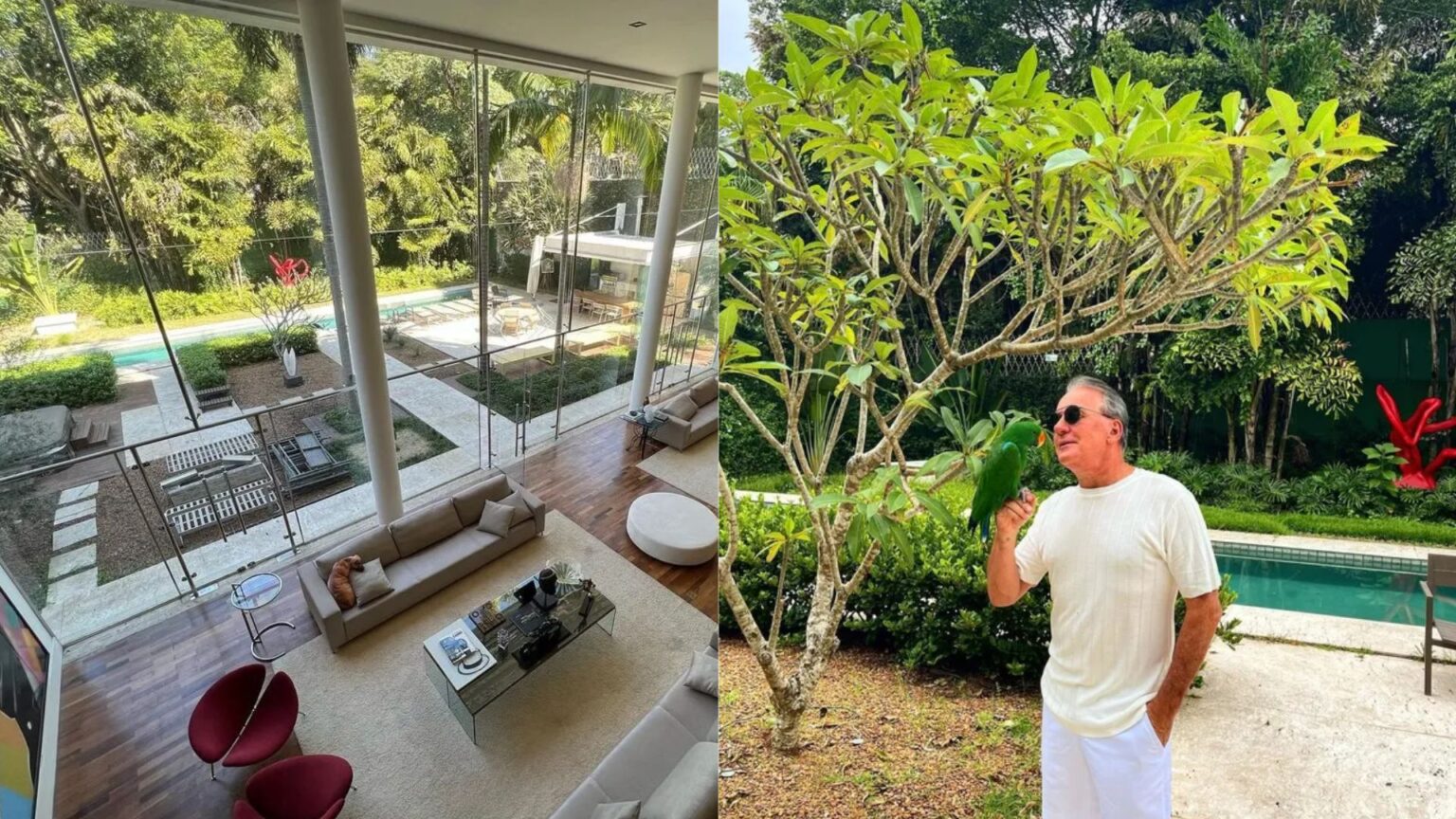 Otávio Mesquita na área externa de sua casa