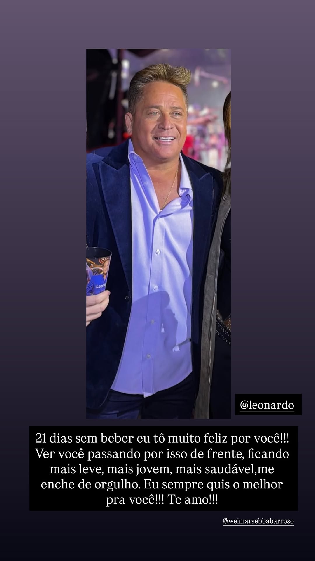 Poliana Rocha elogia Leonardo após período sem álcool — Foto: Reprodução/Instagram