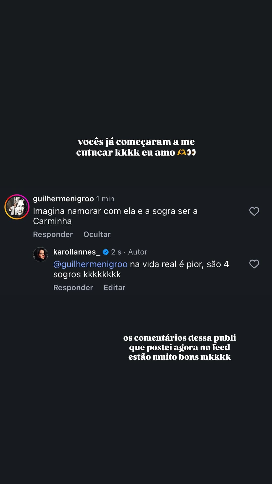 Comentário de Kaol no Instagram
