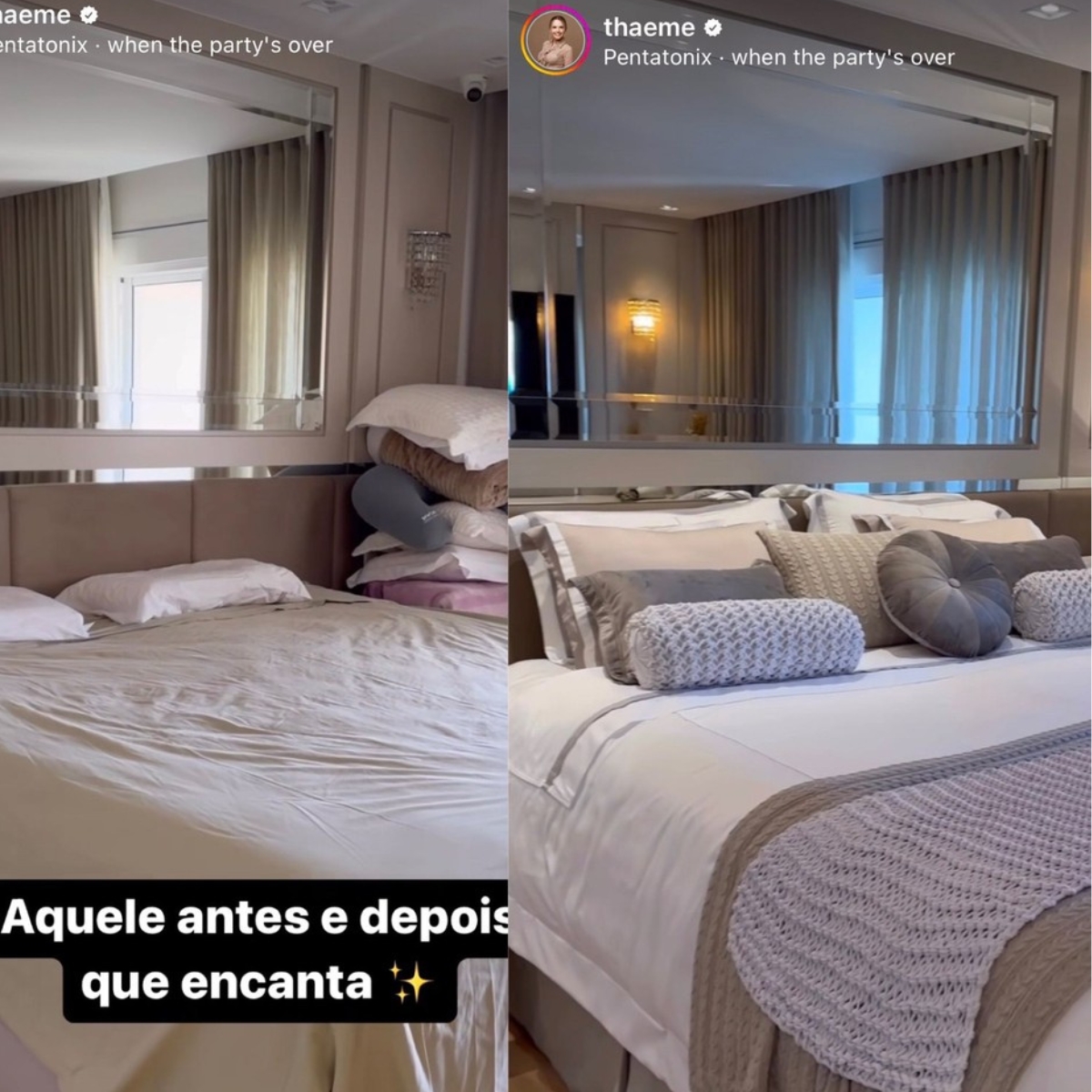 Thaeme mostra antes e depois da decoração de quarto em seu apartamento - Foto: Reprodução/Instagram