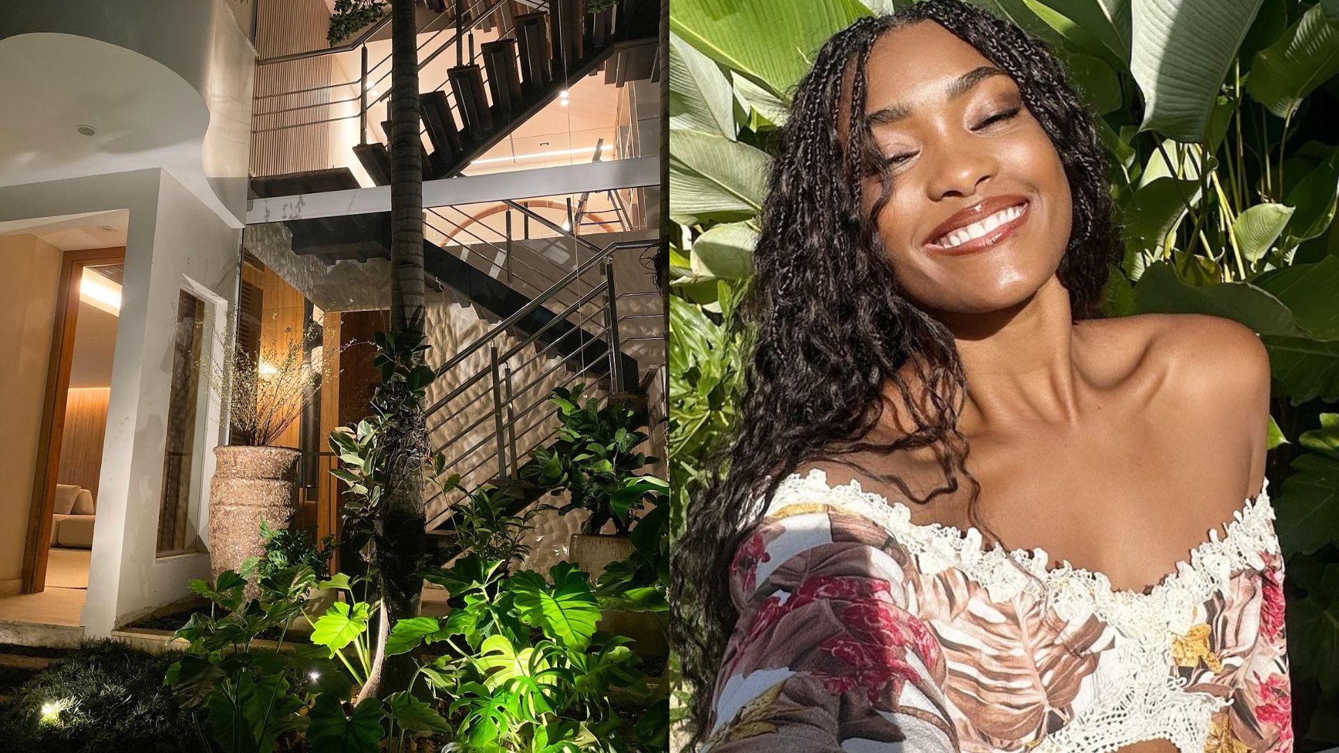 No ar em 'A Nobreza do Amor', Erika Januza vive em mans&atilde;o cercada pela natureza com piscina em quartzito