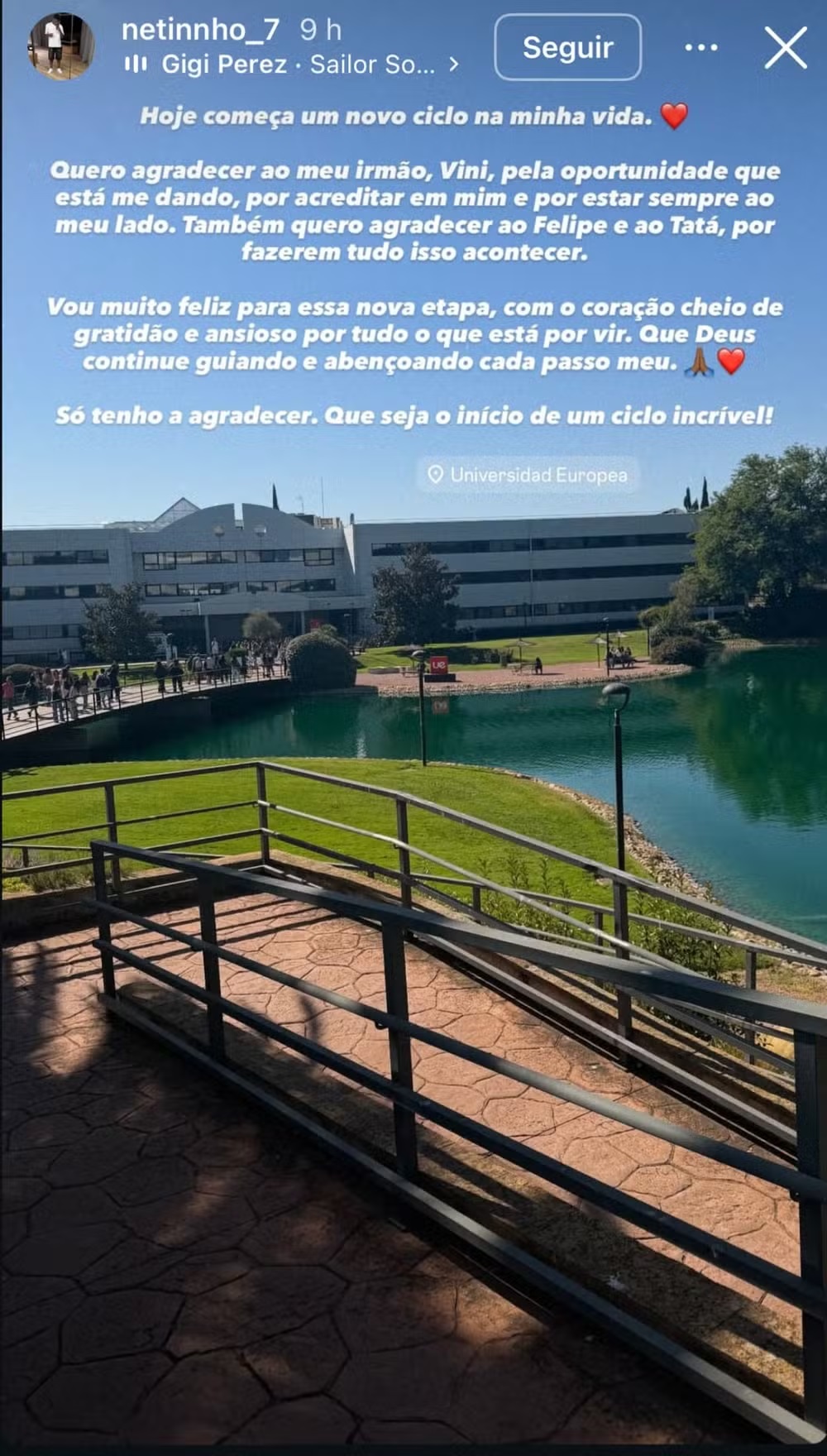 Netinho, irmão de Vini Jr., irá fazer faculdade em Madri — Foto: Reprodução/Instagram