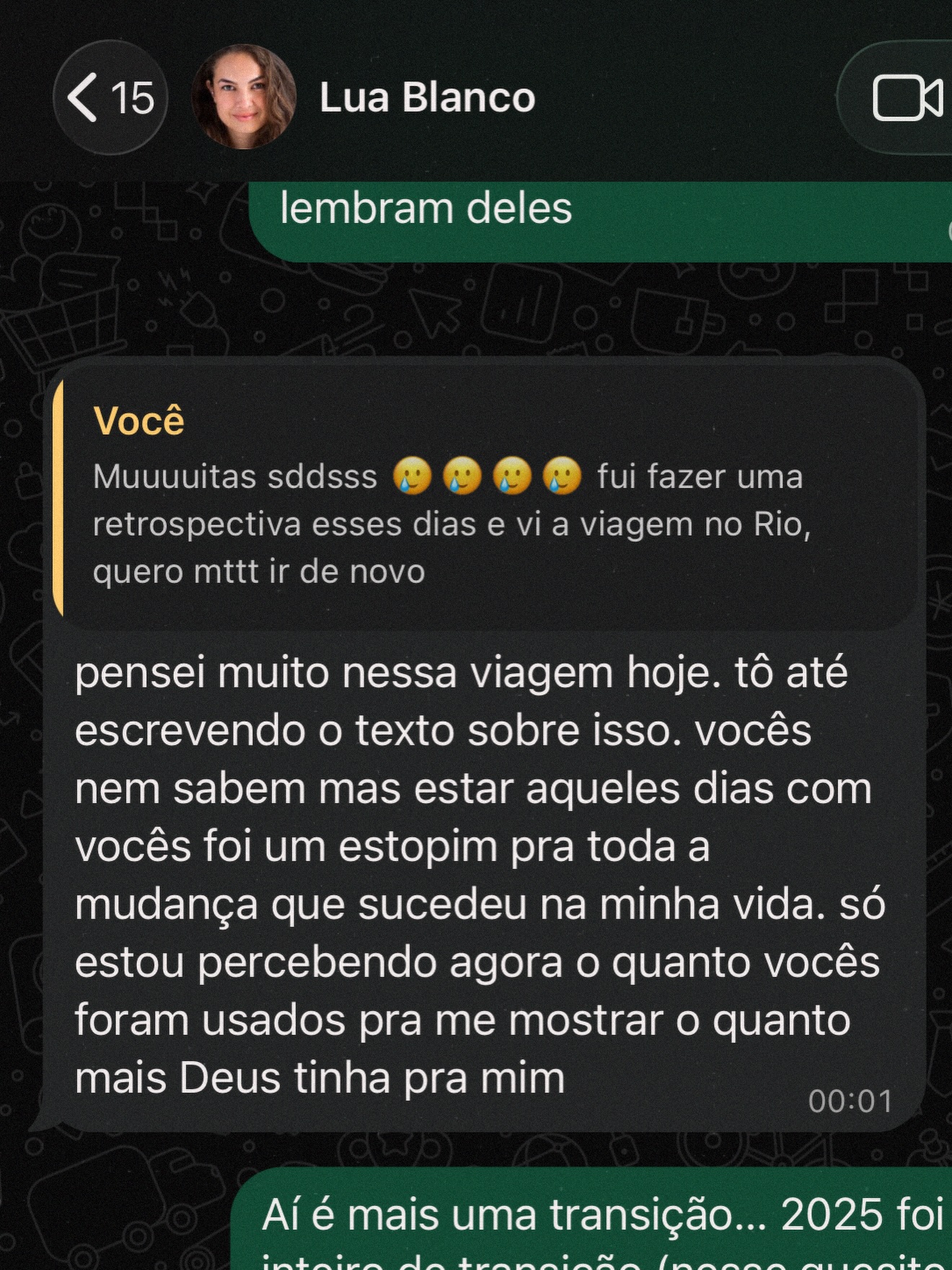 Amiga mostra troca de mensagens com Lua Blanco — Foto: Reprodução/ Instagram